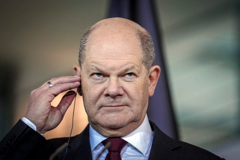 German Chancellor Olaf Scholz attends a joint press conference with Dutch Caretaker Prime Minister Mark Rutte on Monday, Dec. 11, 2023, at the Chancellery in Berlin.