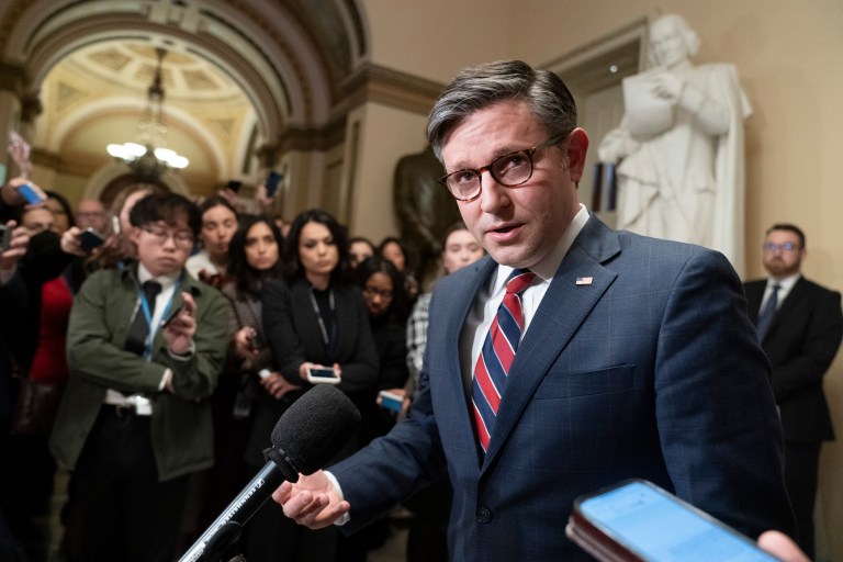House Speaker Mike Johnson (R-LA) speaks to reporters following a meeting with Ukrainian President Volodymyr Zelensky, at the Capitol, Tuesday, Dec. 12, 2023, in Washington. The House on Wednesday, Dec. 13, authorized the impeachment inquiry into President Joe Biden, with every Republican rallying behind the politically charged process despite lingering concerns among some in the party that the investigation has yet to produce evidence of misconduct by the president.