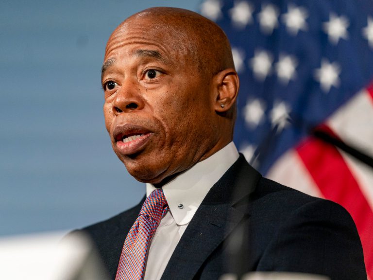 Mayor Eric Adams speaks during a press conference at City Hall in New York, Tuesday, Dec. 12, 2023.