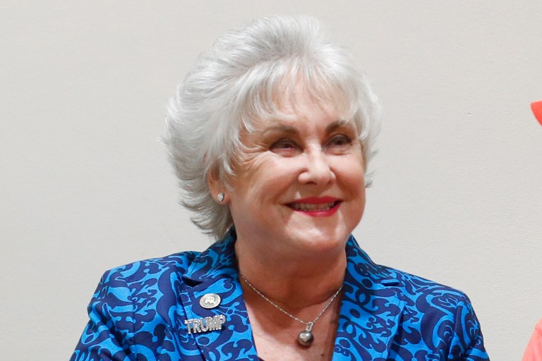 Kathy Berden watches during a training session for Women for Trump, An Evening to Empower, on Aug. 22, 2019, in Troy, Michigan. Prosecutors will outline their case Wednesday, Dec. 13, 2023, against 15 Michigan Republicans, including Berden, charged for acting as false electors for then-President Donald Trump in 2020, giving the fullest glimpse yet at the charges brought by Attorney General Dana Nessel's office.