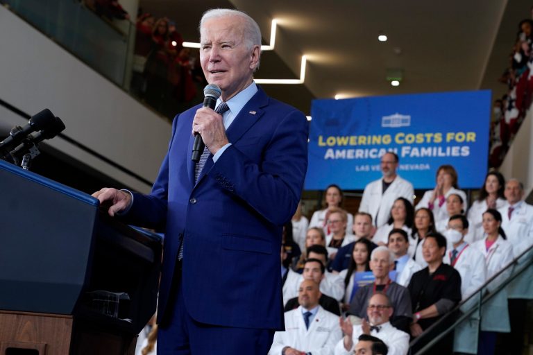 President Joe Biden speaks about healthcare and prescription drug costs at the University of Nevada, Las Vegas, Wednesday, March 15, 2023.