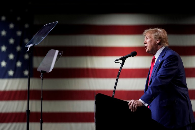 Former President Donald Trump speaks during a rally Sunday, Dec. 17, 2023, in Reno, Nevada.