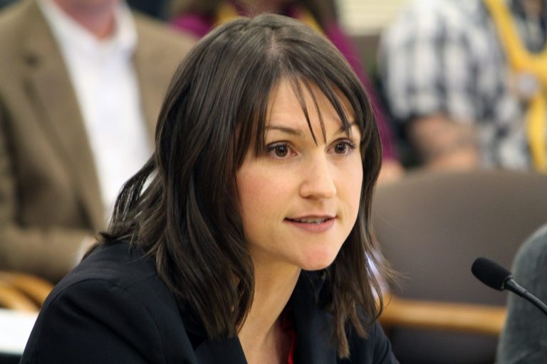 Then-Rep. Shemia Fagan, D-Clackamas, speaks to the House Health Care Committee on Wednesday, Feb. 5, 2014 in Salem, Ore. (AP Photo/Jonathan J. Cooper)