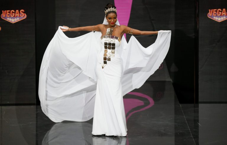 Miss Israel Titi Yitayish Ayanaw presents her outfit during the national costume show at the Miss Universe pageant in Moscow, Russia, on Sunday, Nov. 3, 2013.
