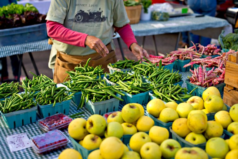 Apples and green beans for sale at the Farmers Market in Washington, Thursday, Oct. 11, 2012. 