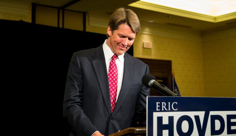 Eric Hovde, candidate for the Senate, gives his concession speech to supporters during his election night party on Tuesday Aug. 14, 2012, in Peaukee, Wisconsin. Voters choose Republican candidate Tommy Thompson for Senate in the primary election.