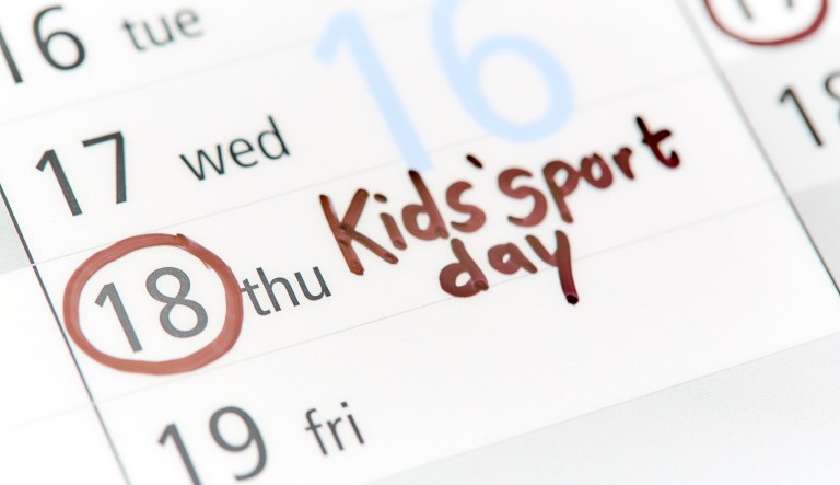 On an otherwise blank calendar a felt-tip pen has ringed Kids' Sport Day.