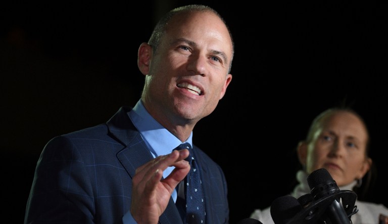 Michael Avenatti speaks to the media outside the Los Angeles Police Department after posting bail for domestic violence, Nov. 14, 2018.