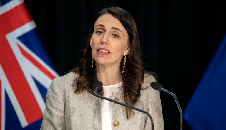 New Zealand Prime Minister Jacinda Ardern reacts during a press conference in Wellington, New Zealand, Friday, Aug. 14, 2020.