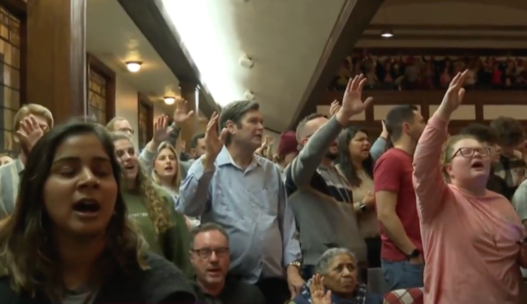 People gather from across the world at Asbury University, a Christian college in Kentucky, for a non-stop prayer and worship service that began on Feb. 8, 2023 and lasted 13 days.