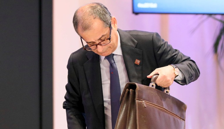 Italian Economy Minister Giovanni Tria waits for the start of a eurogroup finance ministers meeting in Vienna, Austria, Friday, Sept. 7, 2018.