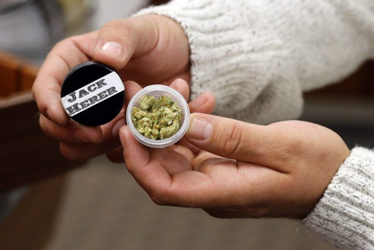 A sample of cannabis is shown in a sniffer at Shango Premium Cannabis, in Portland , Ore., Thursday, Oct. 1, 2015. (AP Photo/Timothy J. Gonzalez)