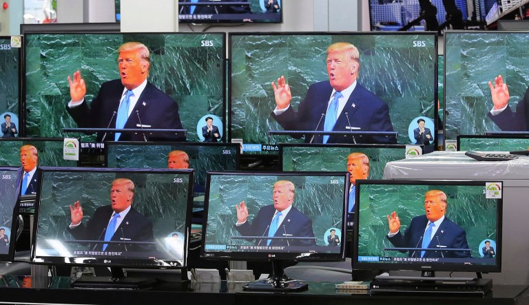 Senior White House aides advised President Trump not to make any personal remarks regarding North Korea's leader Kim Jong Un during his address at the U.N. General Assembly. (AP Photo/Ahn Young-joon)