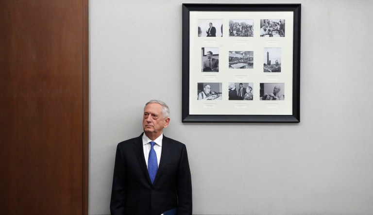 Defense Secretary James Mattis listens to his introduction before speaking about the National Defense Strategy on Friday. Now, top national security experts are offering their initial takes. (AP Photo/Jacquelyn Martin)