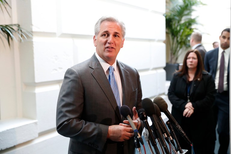 House Majority Leader Kevin McCarthy said that the GOP plan to reform the tax code would eliminate the need for President-elect Trump's proposal to impose a tariff on departing American companies. (AP Photo/Alex Brandon)