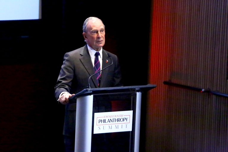 Former Mayor Michael Bloomberg speaks at the T&C Philanthropy Summit with screening of 'Generosity Of Eye' at Lincoln Center with Town & Country on May 28, 2014 in New York City. (Photo by Astrid Stawiarz/Getty Images for Town & Country)