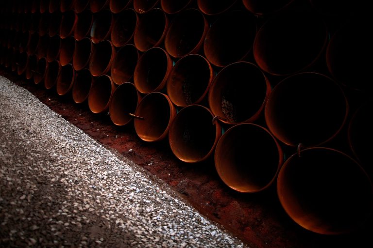 Pipe is stacked at the southern site of the Keystone XL pipeline on March 22, 2012 in Cushing, Oklahoma. (Photo by Tom Pennington/Getty images)
