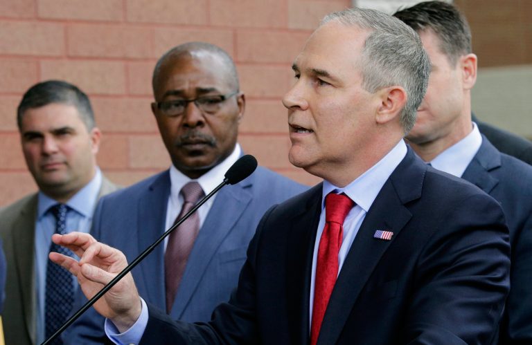 Pruitt also said that funding under his watch has increased to aid East Chicago's drinking water infrastructure. (AP Photo/Teresa Crawford)