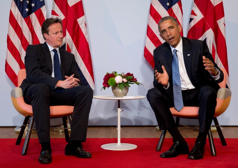 President Obama, shown above with British Prime Minister David Cameron, urged British voters Thursday to vote 