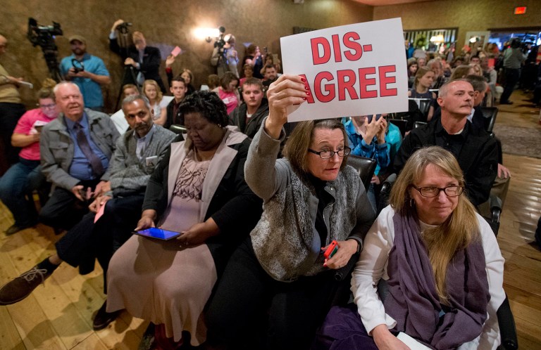 Many Republicans are set to meet with constituents throughout the next two weeks, including at town halls and at smaller events many say are more constructive and worthwhile. (AP Photo/Steve Helber)