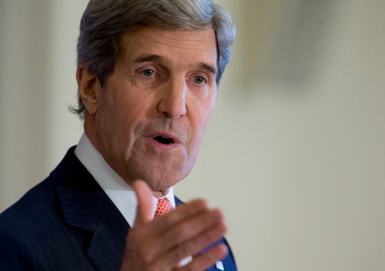 FILE - In this Nov. 18, 2013 file photo, Secretary of State John Kerry speaks at the Organization of American States (OAS) in Washington. Kerry says the U.S. and Afghanistan have reached an agreement on the final language of a bilateral security agreement. The agreement will govern the presence of U.S. forces in Afghanistan after the NATO combat mission ends next year. Kerry said Wednesday that he had spoken with Afghan President Hamid Karzai earlier in the day. The proposed agreement will be placed before a gathering of Afghan elders on Thursday.  (AP Photo/Carolyn Kaster, File)