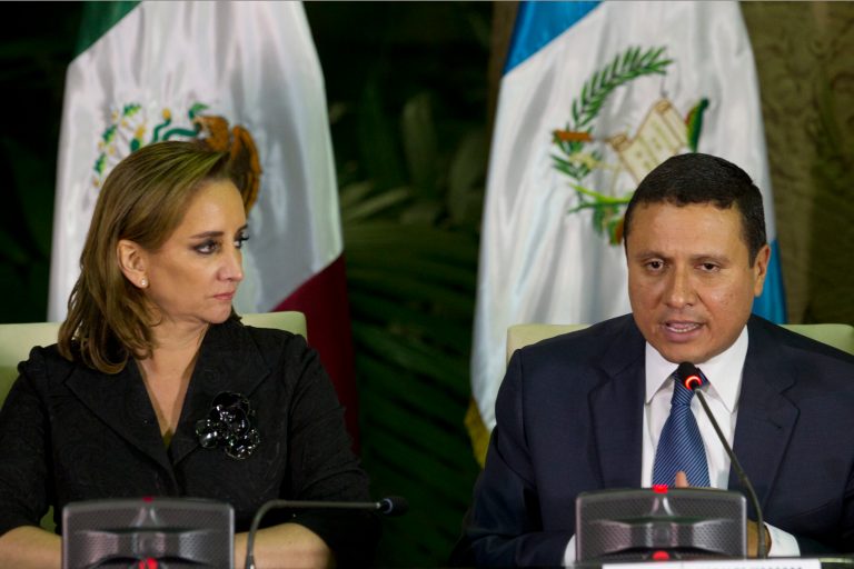 Mexico's Foreign Affairs Minister Claudia Ruiz Massieu listens to Guatemala's Foreign Minister Carlos Raul Morales during a press conference in Guatemala City, this week. The foreign ministers of Mexico, El Salvador, Honduras and Guatemala met to coordinate their position regarding U.S. immigration deportation policies announced by President-elect Donald Trump. (AP Photo/Moises Castillo)