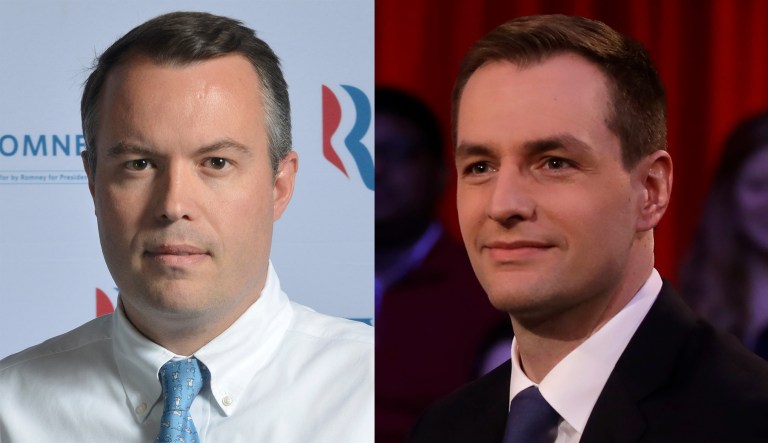 Matt Rhoades and Robby Mook, former presidential campaign managers for Mitt Romney and Hillary Clinton, have teamed up on an initiative they hope can serve as a first response system to foreign governments who try to interfere in U.S. elections. (AP Photo/Charles Krupa)
