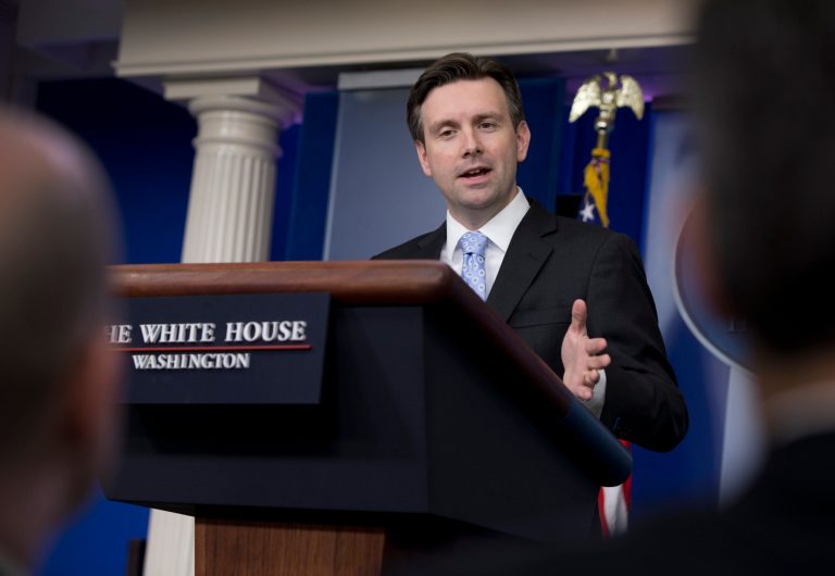 White House press secretary Josh Earnest speaks during the daily news briefing at the White House in Washington, Friday, Jan. 30, 2015. Earnest discussed the Islamic State hostage situation, Mitt Romney and other topics. (AP Photo/Carolyn Kaster)