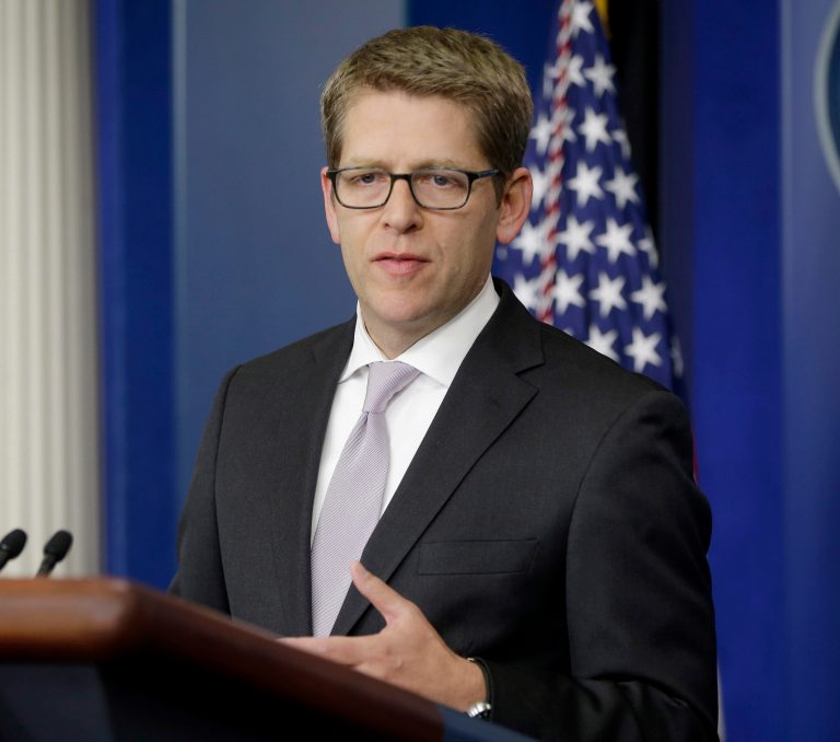 White House press secretary Jay Carney gestures while speaking during his daily news briefing at the White House in Friday, Nov. 15, 2013, where he took questions on new health care law and the U.S. Secret Service investigation of two officers being removed from President Obama's detail following allegations of misconduct. (AP Photo/Pablo Martinez Monsivais)