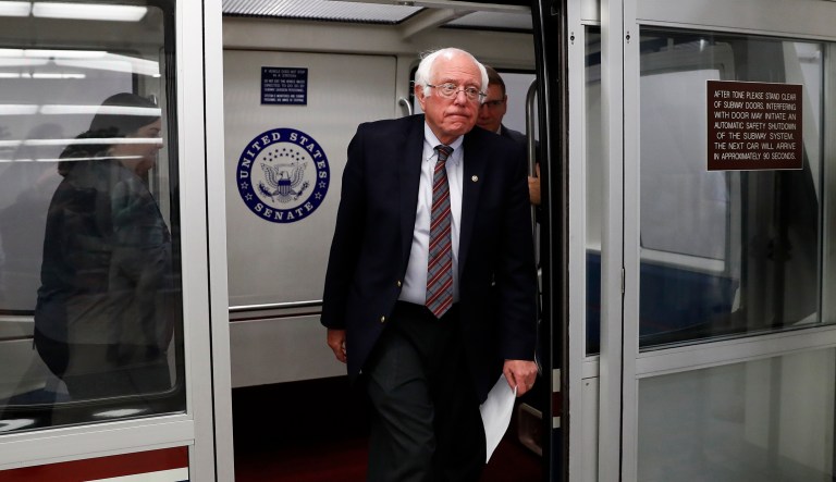 Sen. Bernie Sanders, I-Vt., walks from the Senate subway on Capitol Hill in Washington, Wednesday, Oct. 18, 2017. (AP Photo/Carolyn Kaster)