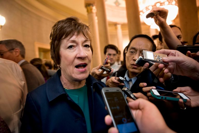 A group led by Sens. Susan Collins, R-Maine, above, and Joe Manchin, D-W.Va., are developing a possible framework that could include raising the federal borrowing limit for six weeks and approving a government funding bill that would run anywhere from six months to a year. (AP Photo)