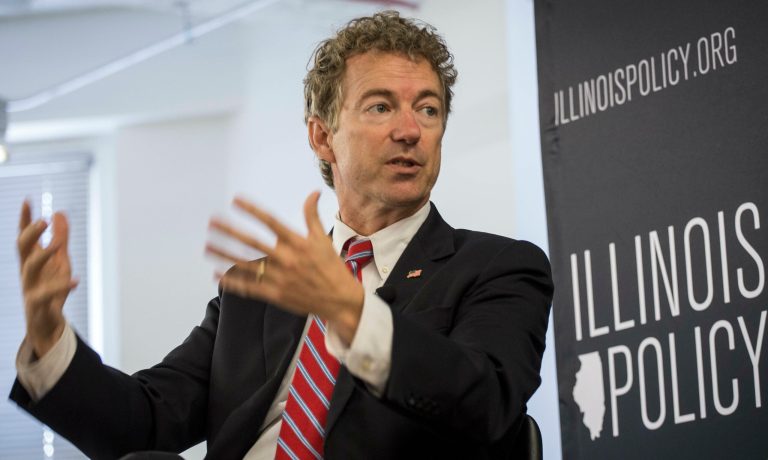 Republican presidential candidate, Sen. Rand Paul, R-Ky., speaks at an Illinois Policy Institute event Wednesday, May 27, 2015, in Chicago. (Rich Hein/Sun-Times Media via AP)