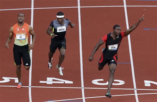 Gatlin wins 100, Gay a close 2nd at US trials