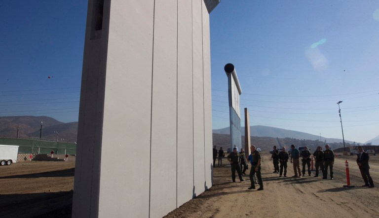 Contractors have already completed eight prototypes of President Trump's proposed border wall with Mexico, triggering a period of rigorous testing to determine if they can repel sledgehammers, torches, pickaxes, and battery-operated tools. (John Gibbins/The San Diego Union-Tribune via AP, Pool)