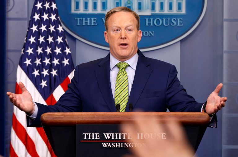 White House Press Secretary Sean Spicer speaks during the daily press briefing. (AP Photo/Evan Vucci)