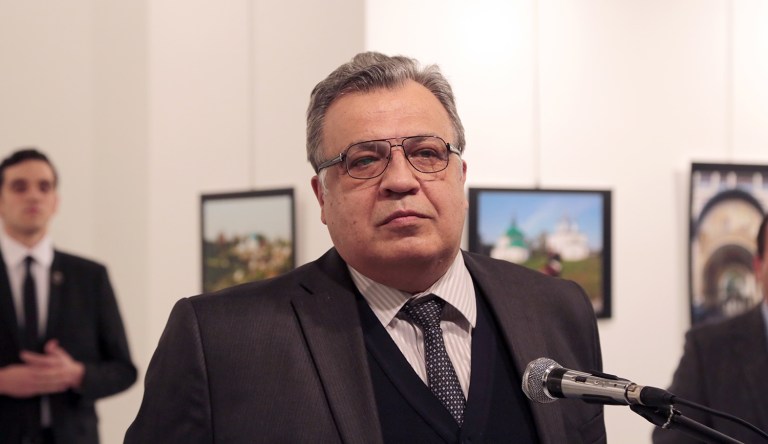 Russian Ambassador to Turkey Andrei Karlov was attending an art gallery in Ankara, when a gunman opened fire. A Russian Foreign Ministry spokeswoman said Karlov died. (AP Photo/Burhan Ozbilici)