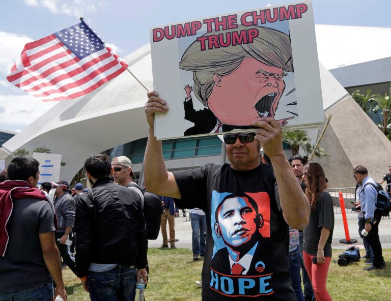 Suing parties are seeking damages from the two who they say hurt them, Trump's campaign and the president himself. (AP Photo/Nick Ut)
