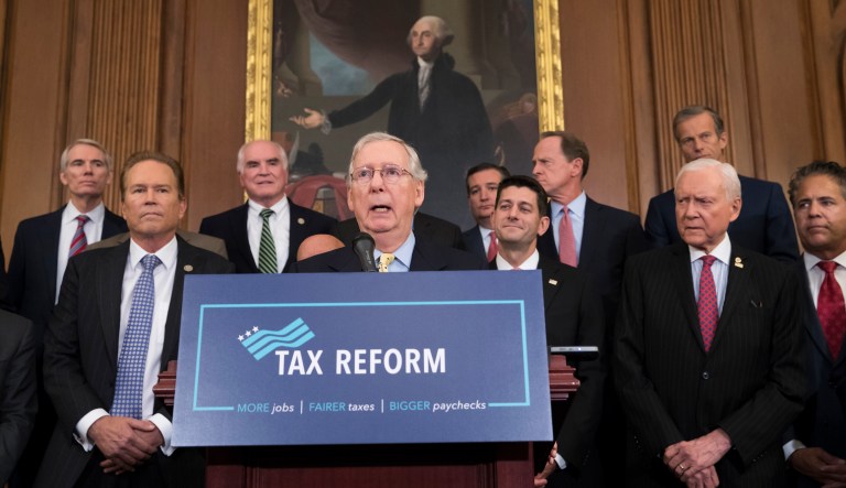 House and Senate Republicans on Wednesday announced they have struck a deal on a compromise bill that blends House and Senate tax reform measures. (AP Photo/J. Scott Applewhite)