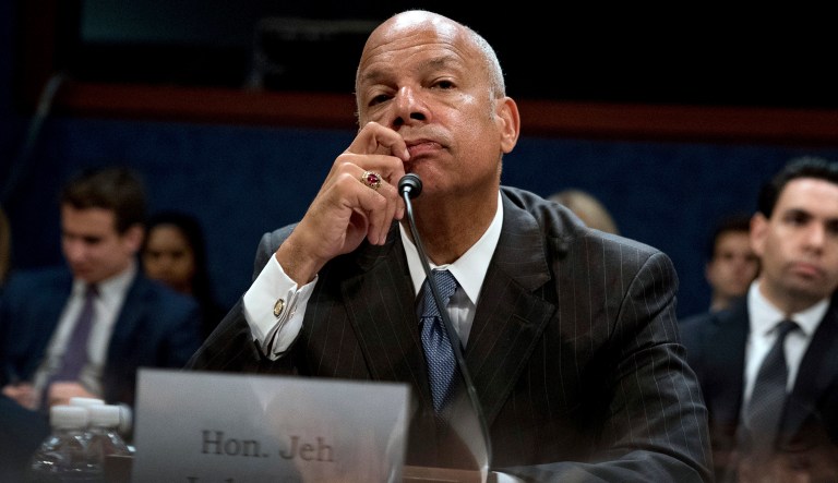 Former Homeland Security Secretary Jeh Johnson credited President Trump with sharply reducing illegal immigration through the southwestern U.S. border just through the power of his tough talk against illegal migrants. (AP Photo/Andrew Harnik)