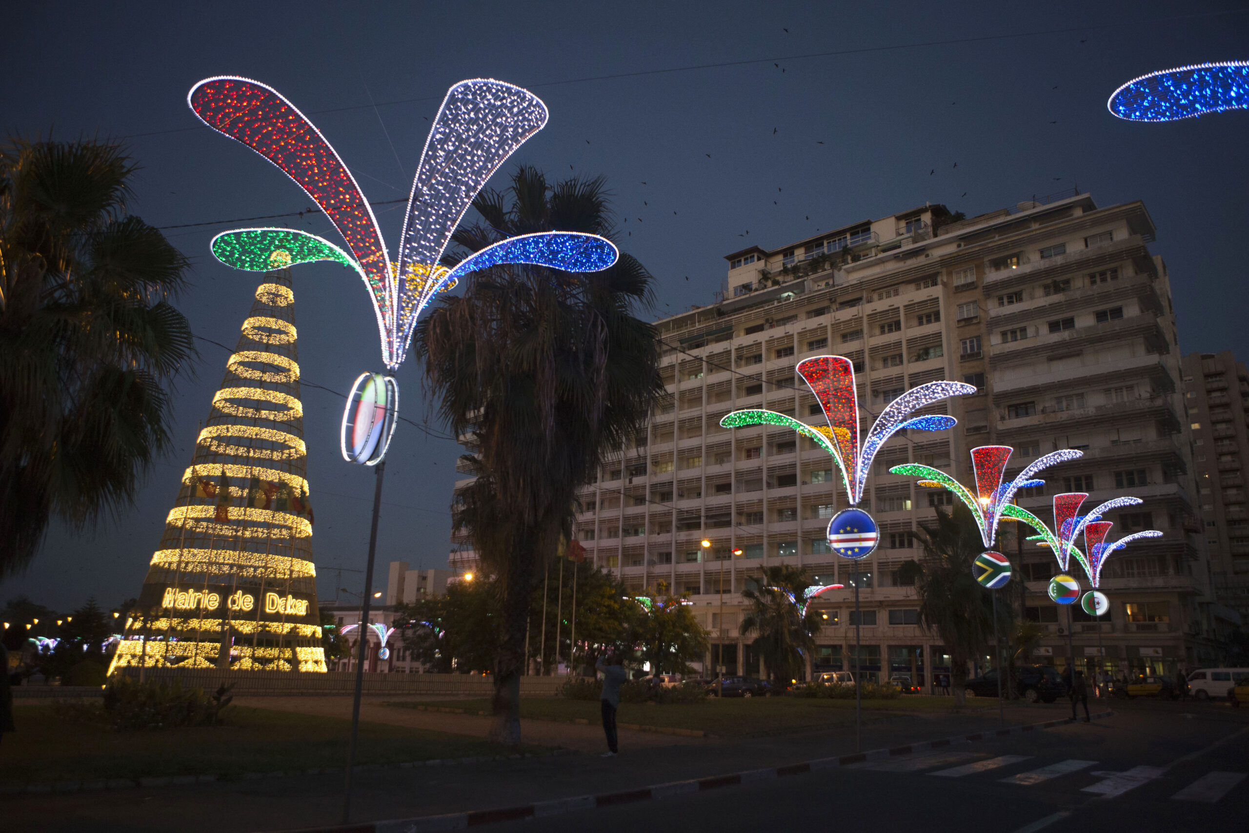 Dakar mosque lit up for Christmas in Senegal
