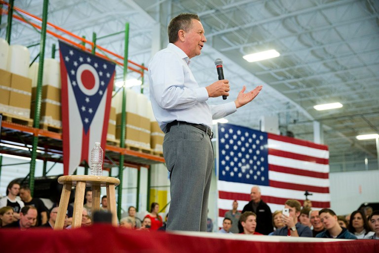 Kasich said he is focused on winning in primaries in Ohio and Illinois on Tuesday. (AP Photo/Matt Rourke)