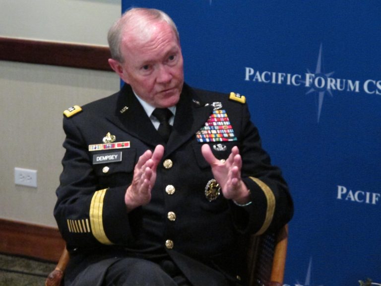 Gen. Martin Dempsey, chairman of the Joint Chiefs of Staff, speaks to reporters after a forum on military issues in Honolulu on July 1. (AP Photo/Oskar Garcia)