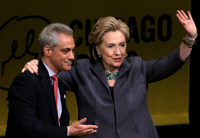 Democratic front-runner Hillary Clinton continues to stand by Chicago Mayor Rahm Emmanuel, as the majority of the Democratic Party moves away from supporting the embattled mayor. (AP Photo/Stacy Thacker)