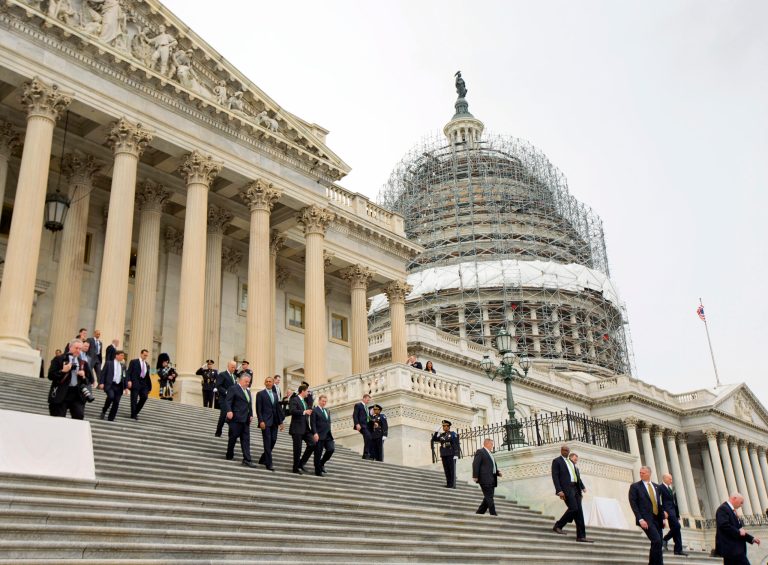 Police arrested 85 people on the Capitol steps Tuesday, a day after arrested 400 more. (AP Photo/Pablo Martinez Monsivais)