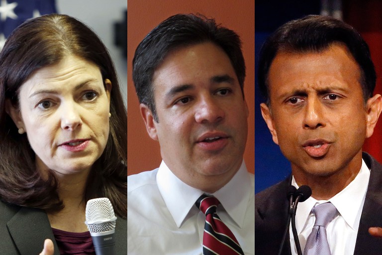 New Hampshire Sen. Kelly Ayotte, Idaho Congressman Raul Labrador and former Louisiana Gov. Bobby Jindal are three different types of reluctant Trump supporters. (AP Photos)