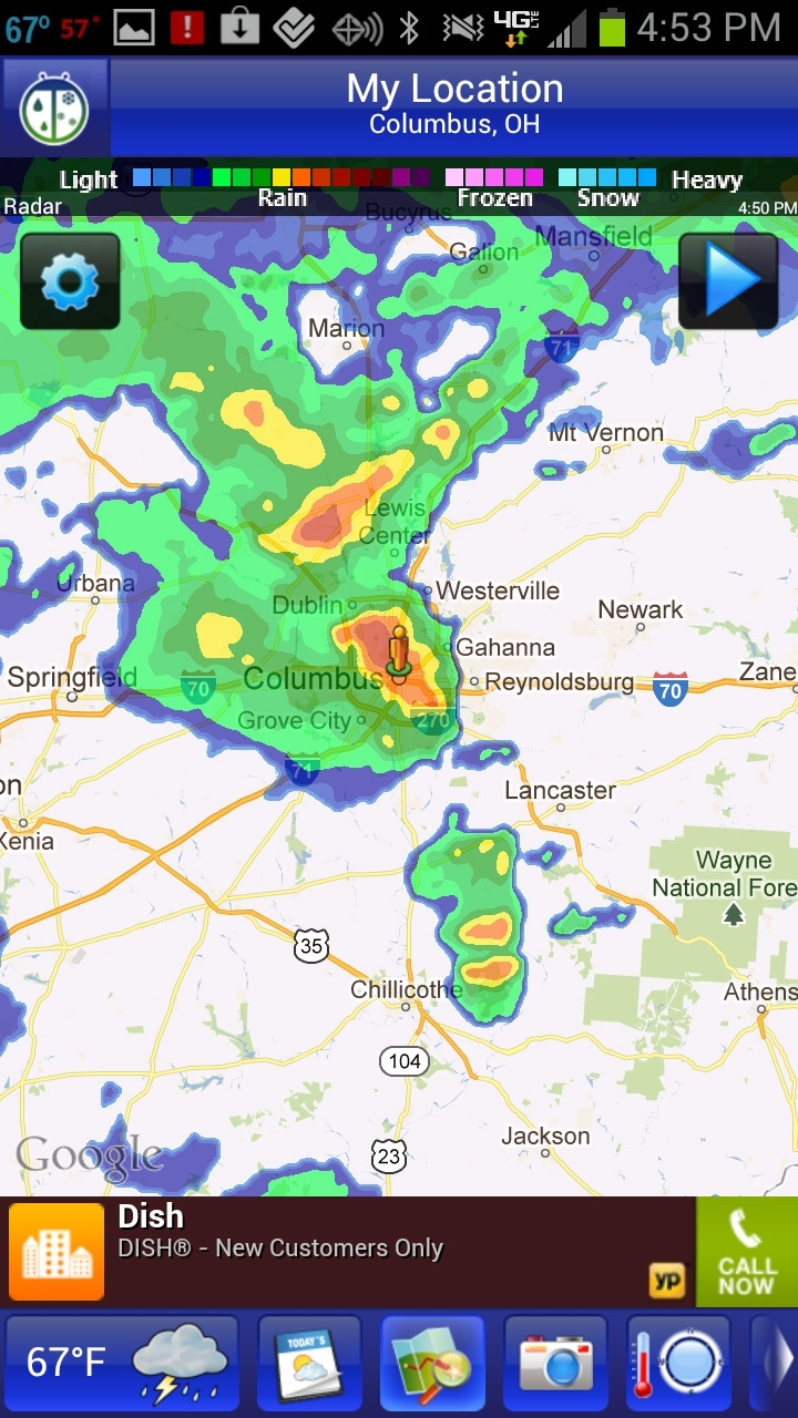   This screenshot shows WeatherBug's app for mobile phone. The app's home screen crams a lot of useful information without clutter. The app shows you a graphical forecast for upcoming days, today plus five days for Android and two for the iPhone. (AP Photo/WeatherBug)  