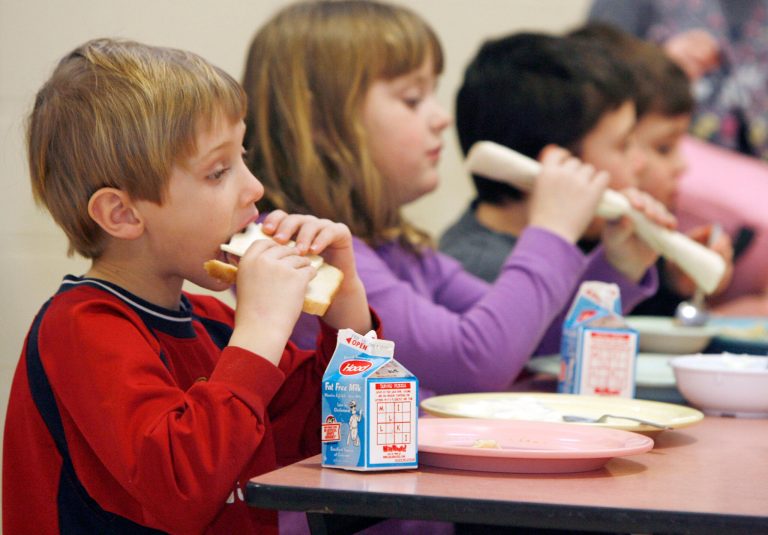 This Wednesday, Feb. 3, 2010 photo shows students eating lunch at Sharon Elementary School in Sharon, Vt. (AP Photo/Toby Talbot)