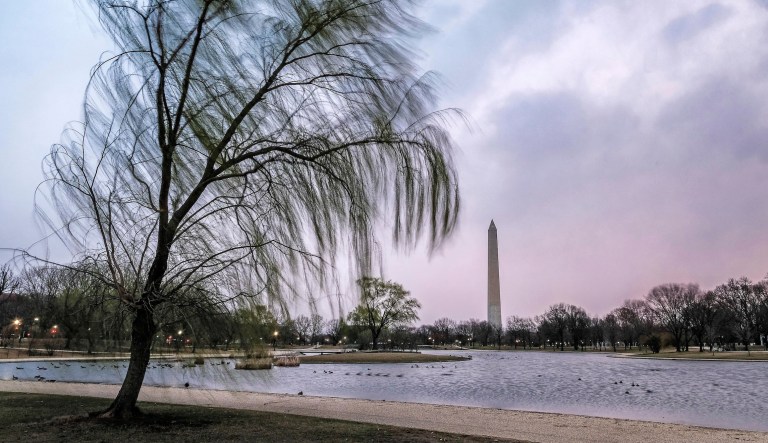 Friday turned into a blustery day in the nation's Capital thanks to a northeaster along the East Coast. (AP Photo/J. David Ake)