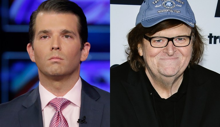 Donald Trump Jr. fired back at liberal filmmaker Michael Moore, who questioned whether President Trump's Florida resort opened as a shelter when Hurricane Irma hit the state. (Photo by Evan Agostini/Invision/AP)