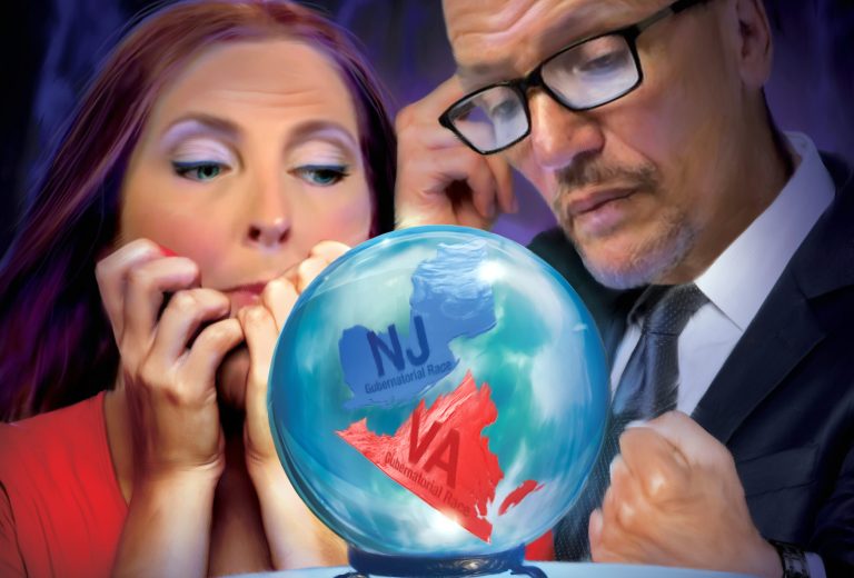 This year, Virginia has more of a potential to be a bellwether than New Jersey. It has become a battleground state at the presidential level, and control of the governorship has swung back and forth between the parties. And Virginia is the more competitive of the two contests this year. (Illustration by Bill Lesniewski for the Washington Examiner)